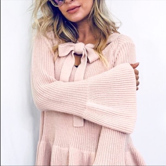 Blush Pink Front Bow Tie Sweater - Picture 7 of 8